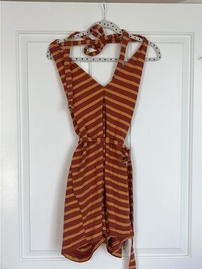 Rust and Mustard Striped Halter Romper